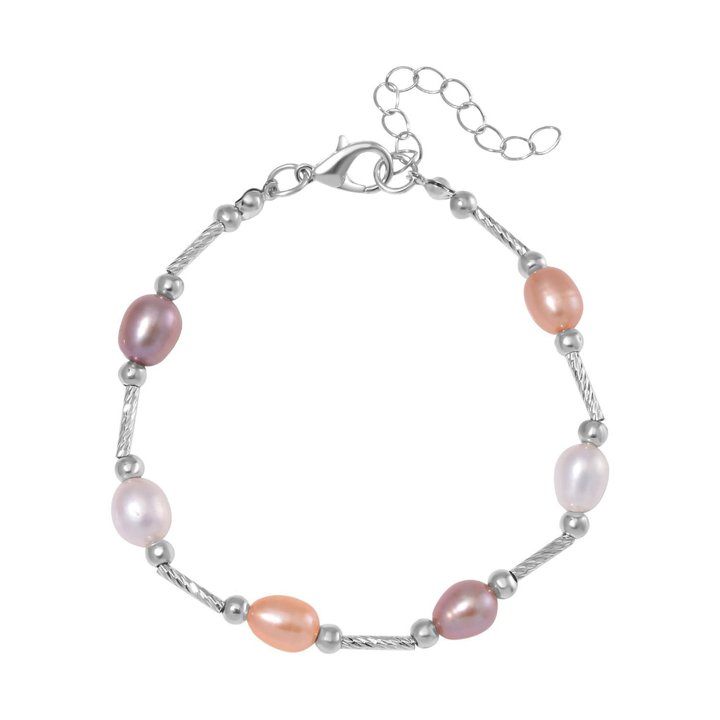 Mehrfarbiges Süßwasser Perle Armband, flexibel, Messing