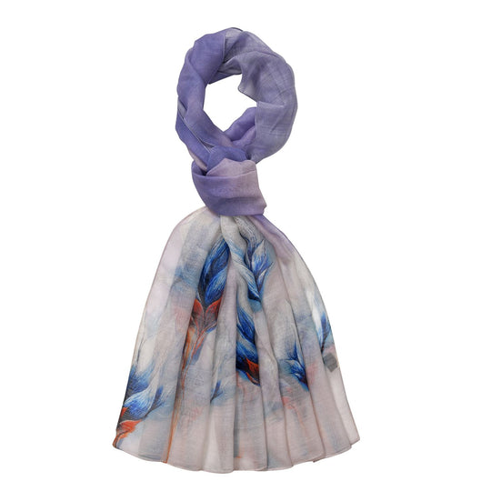 LA MAREY printed scarfMaterial:70% merino wool 30% mulberry silksize::70cm*190cmWeight : 57gyellow based with multi   floral