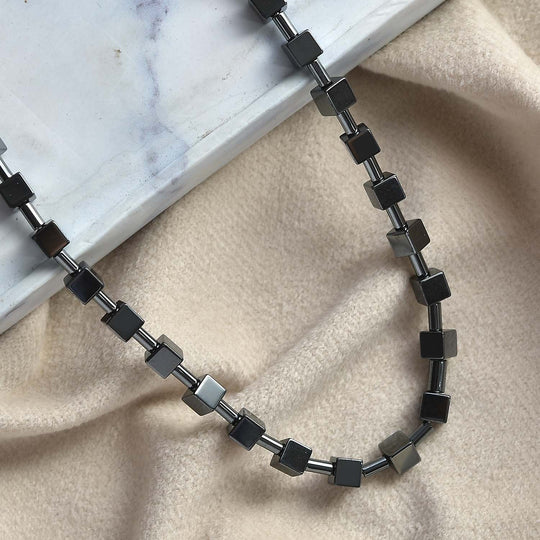 Hämatit Halskette ca. 50 cm 316L Edelstahl platiniert ca. 125.00 ct