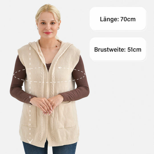 Komfort-Strickweste mit Kapuze und 2 Taschen, länge 70 cm, Grün