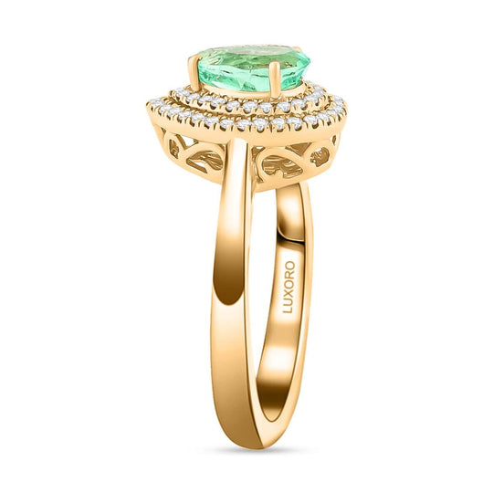 AAA Kolumbianischer Smaragd, Weißer Diamant Ring 585 Gold (Größe 17.00) ca. 1,50 ct