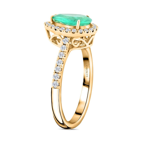 AAA Kolumbianischer Smaragd, Weißer Diamant Ring 585 Gold (Größe 18.00) ca. 1,50 ct