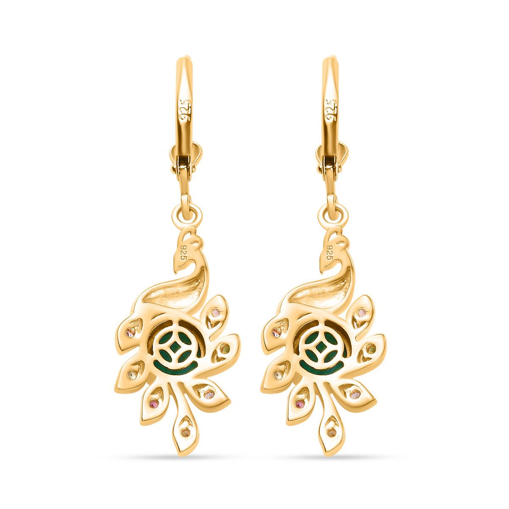 Pfau Quarz Triplette, Mehrfarbig-Turmalin Ohrringe 925 Silber 750 Gelbgold Vermeil ca. 2.11 ct