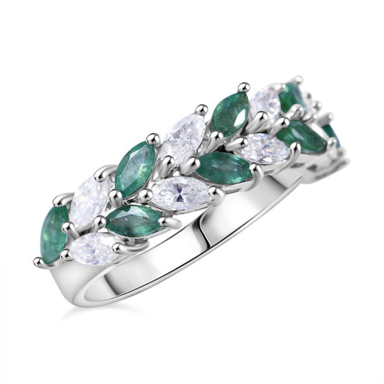 AA Kagem Sambischer Smaragd, Moissanit Ring 925 Silber rhodiniert (Größe 20.00) ca. 1,99 ct