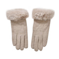 Kaschmirhandschuhe mit superweichem Mikroplüschfutter, Pelzbündchen und Touchscreen-kompatibel, Beige