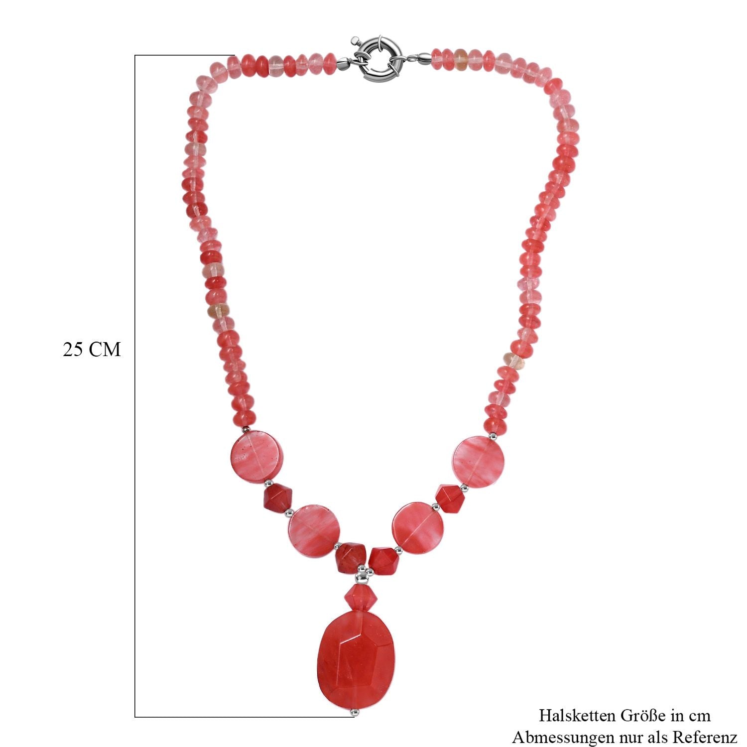 Erdbeer Quarz Halskette ca. 50 cm Messing platiniert ca. 280.04 ct