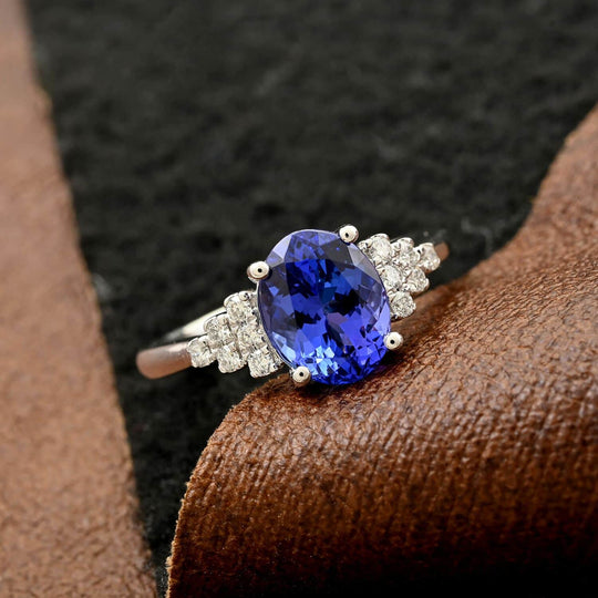AAAA Tansanit, Weißer Diamant Ring 950 Platin ca. 2,50 ct
