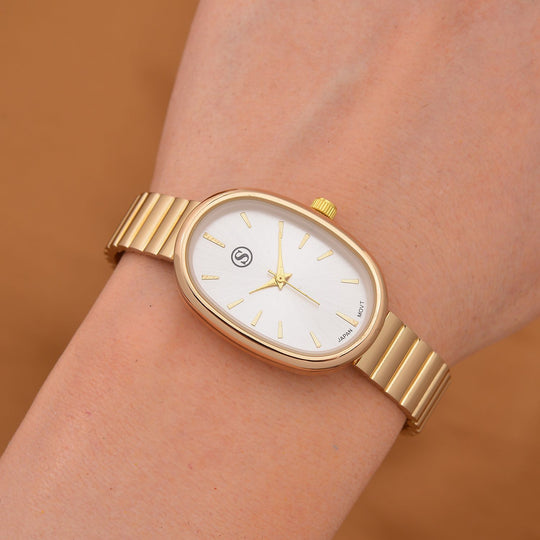 STRADA - Elegante Armbanduhr mit Japanischem Uhrwerk, Stahlsonnenschliff-Zifferblatt und Edelstahlarmband, Reiner Edelstahl, 19 cm, goldfarben