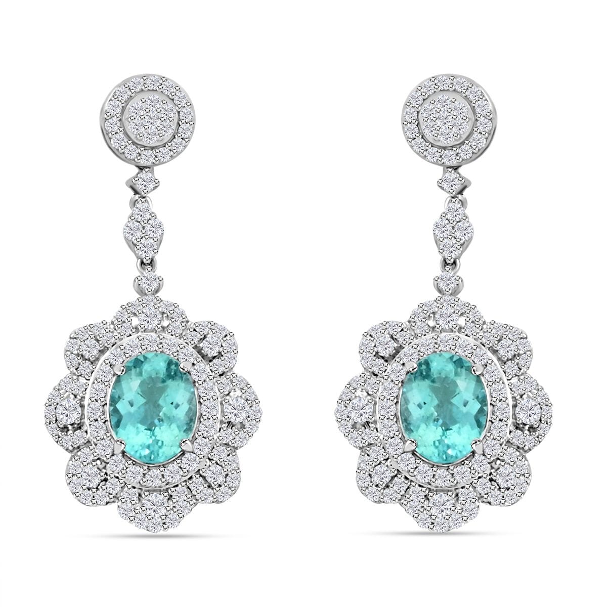 CHAIRMAN VAULT COLLECTION - AAAA Paraiba Turmalin, Weißer Diamant AGI zertifiziert Ohrringe,zertifiziert und geprüft, 950 Platin ca. 5.51 ct