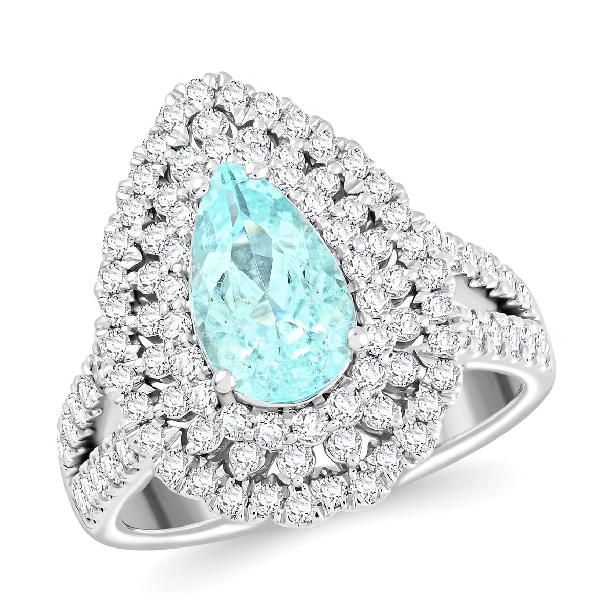 CHAIRMAN VAULT COLLECTION - AAAA Paraiba Turmalin, Weißer Diamant AGI zertifiziert Ring, zertifiziert und geprüft, 950 Platin (Größe 17.00) ca. 4.35 ct