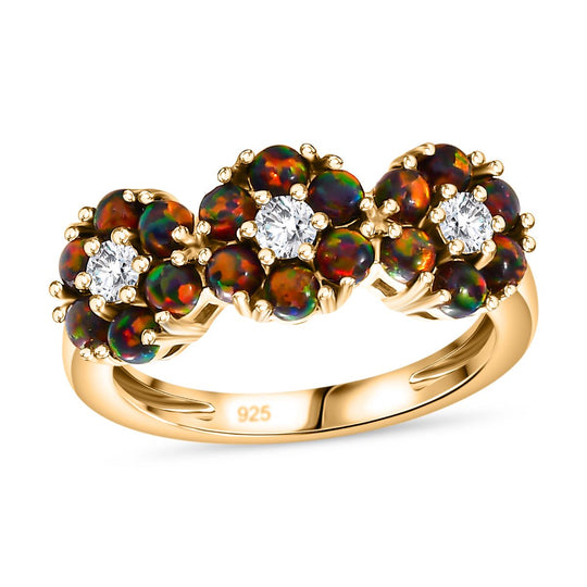 Weißer Zirkon, Labor erstellt schwarzen Opal Ring 925 Silber vergoldet ca. 1,10 ct