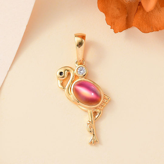 Flamingo Mondstein, Weißer Zirkon Anhänger 925 Silber vergoldet ca. 0,97 ct.