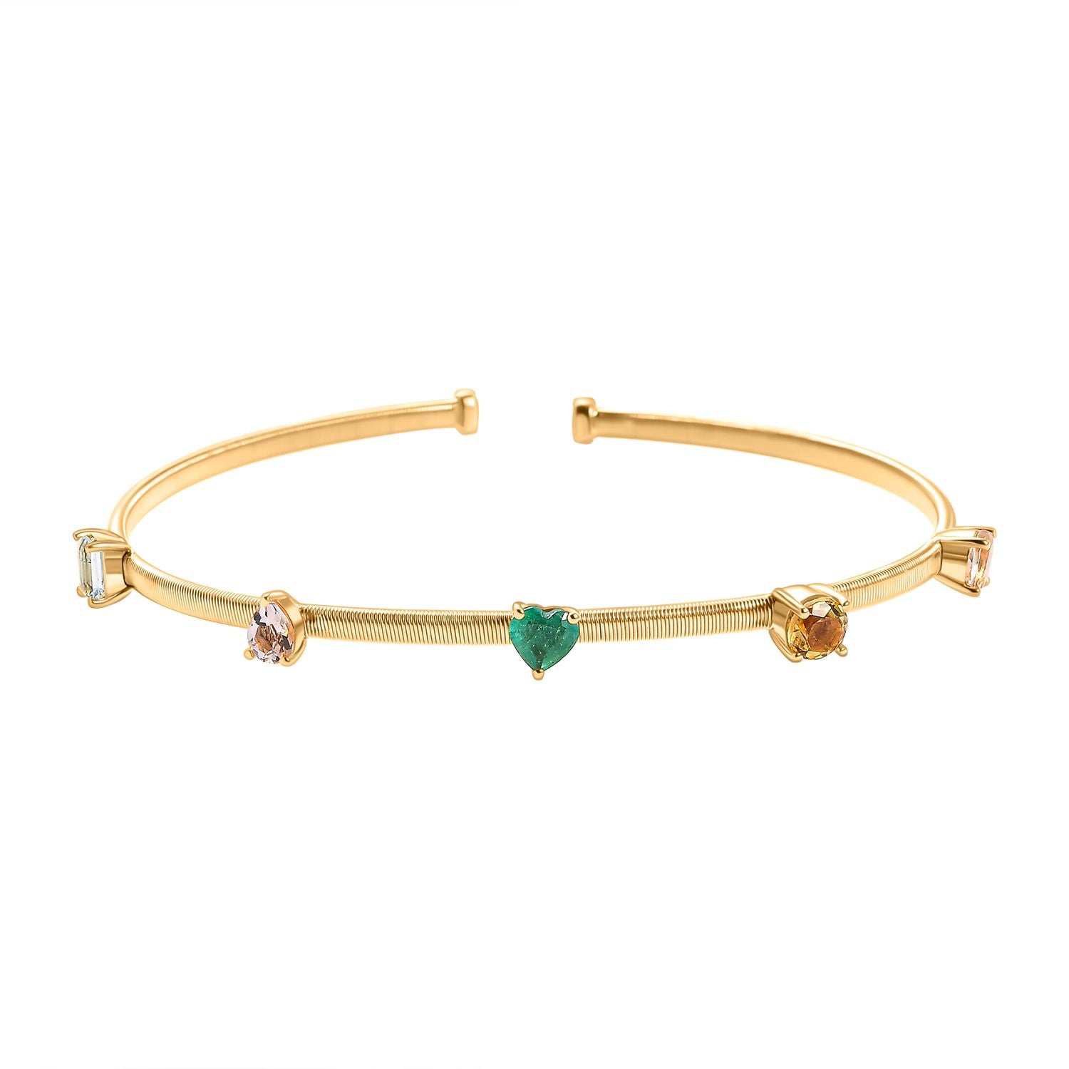 GEM FIESTA Kollektion - AA Smaragd, Morganit, Heliodor, Aquamarin Armreif ca. 19 cm 925 Silber 750 Gelbgold Vermeil ca. 1.76 ct