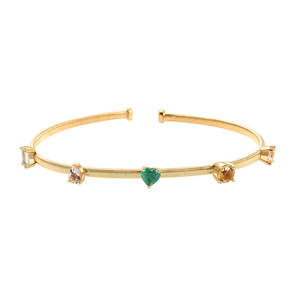GEM FIESTA Kollektion - AA Smaragd, Morganit, Heliodor, Aquamarin Armreif ca. 19 cm 925 Silber 750 Gelbgold Vermeil ca. 1.76 ct