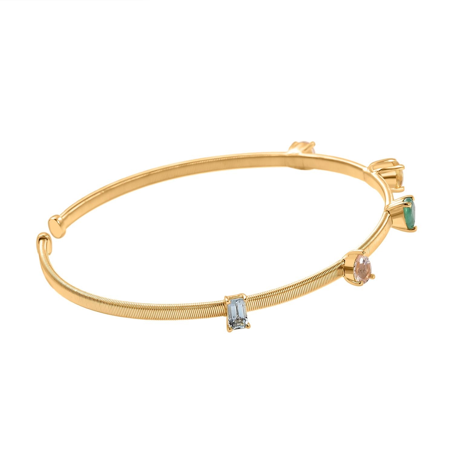 GEM FIESTA Kollektion - AA Smaragd, Morganit, Heliodor, Aquamarin Armreif ca. 19 cm 925 Silber 750 Gelbgold Vermeil ca. 1.76 ct