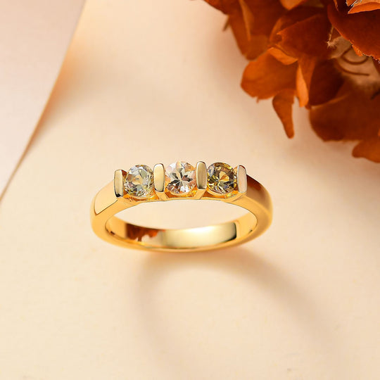 AA Natürlicher goldener Tansanit Ring 925 Silber 750 Gelbgold Vermeil (Größe 20.00) ca. 0,54 ct