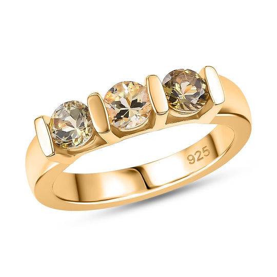 AA Natürlicher goldener Tansanit Ring 925 Silber 750 Gelbgold Vermeil (Größe 20.00) ca. 0,54 ct