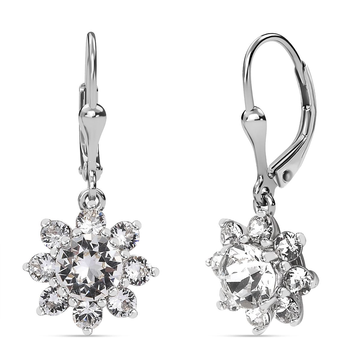 J Francis gefertigt mit SWAROVSKI Weißer Swarovski Kristall Ohrringe 925 Silber platiniert 2.61 ct