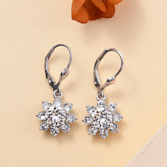 J Francis gefertigt mit SWAROVSKI Weißer Swarovski Kristall Ohrringe 925 Silber platiniert 2.61 ct