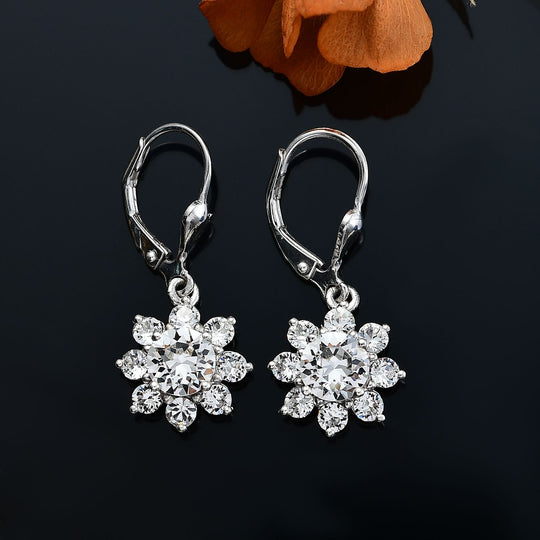J Francis gefertigt mit SWAROVSKI Weißer Swarovski Kristall Ohrringe 925 Silber platiniert 2.61 ct