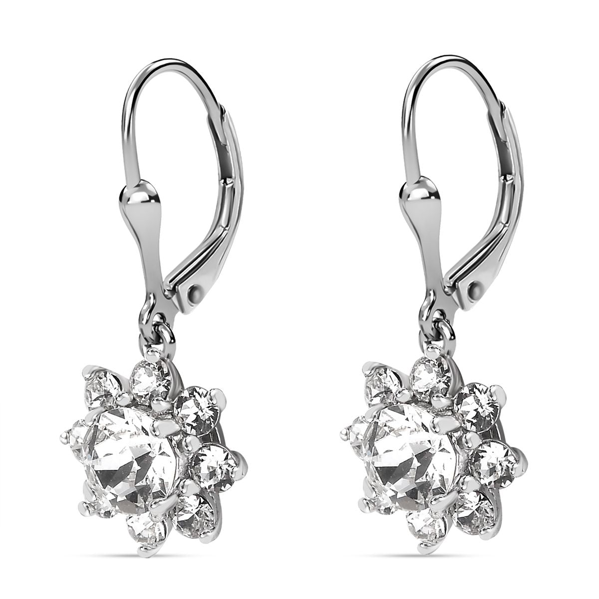 J Francis gefertigt mit SWAROVSKI Weißer Swarovski Kristall Ohrringe 925 Silber platiniert 2.61 ct