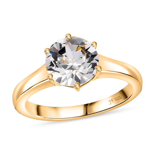 J Francis gefertigt mit SWAROVSKI - Weißer Kristall Ring 925 Silber 750 Gelbgold Vermeil 1.78 ct