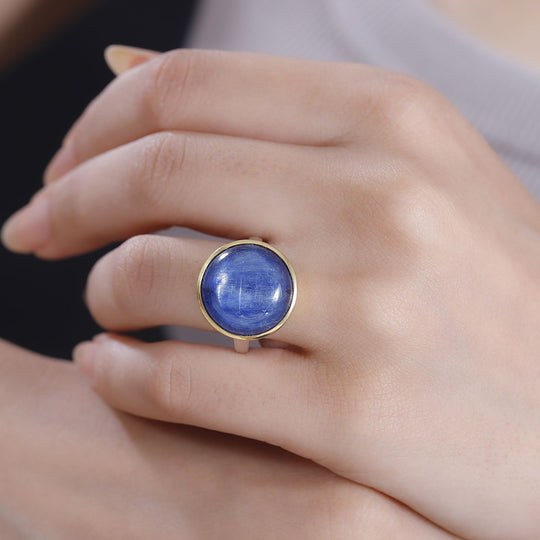 Kyanit Ring 925 Silber platiniert und vergoldet ca. 14,91 ct