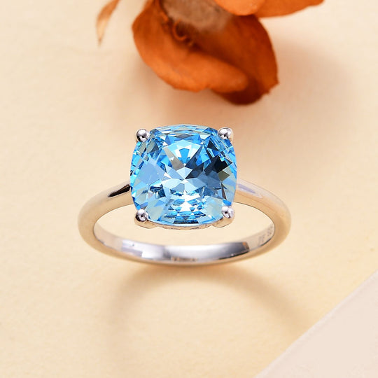 J Francis gefertigt mit SWAROVSKI Aquamarin Kristall Ring 925 Silber platiniert