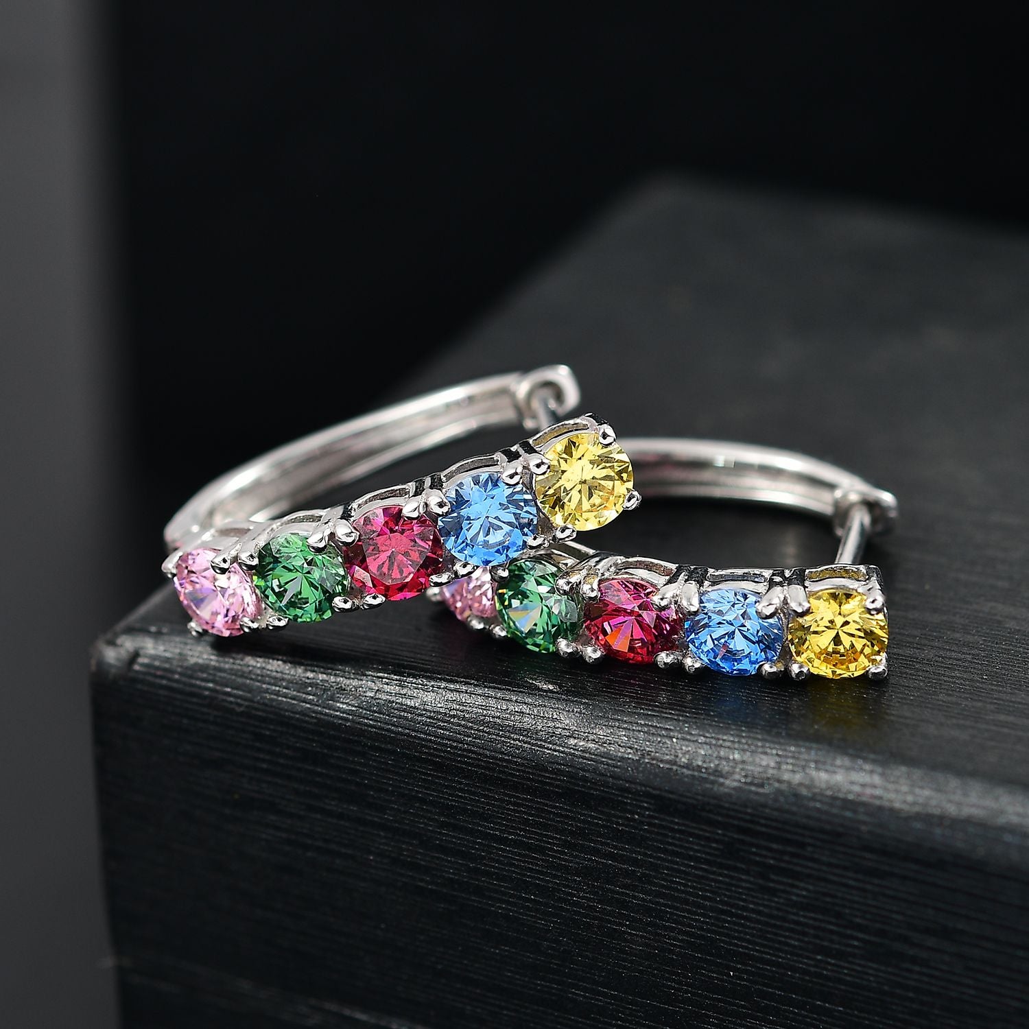 Multi-Saphir Farbener Zirkonia Ohrringe 925 Silber rhodiniert 4.57 ct
