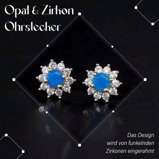Tansanit und weiße Zirkon Ohrstecker, 925 Silber platiniert ca. 1.09 ct