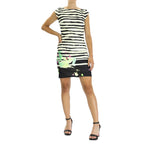 DESIGUAL, Strickkleid Kurzarm, Inked Impression Print, Schwarz und Weiß, Größe 42