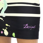 DESIGUAL, Strickkleid Kurzarm, Inked Impression Print, Schwarz und Weiß, Größe 42