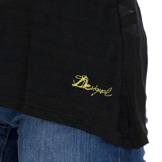 DESIGUAL, Strick-T-Shirt mit langen Ärmeln und Stickerei auf dem Oberteil, Schwarz, Größe 38