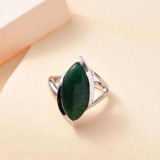 Grüner Aventurin Ring Messing platiniert (Größe 18.00) ca. 8,02 ct