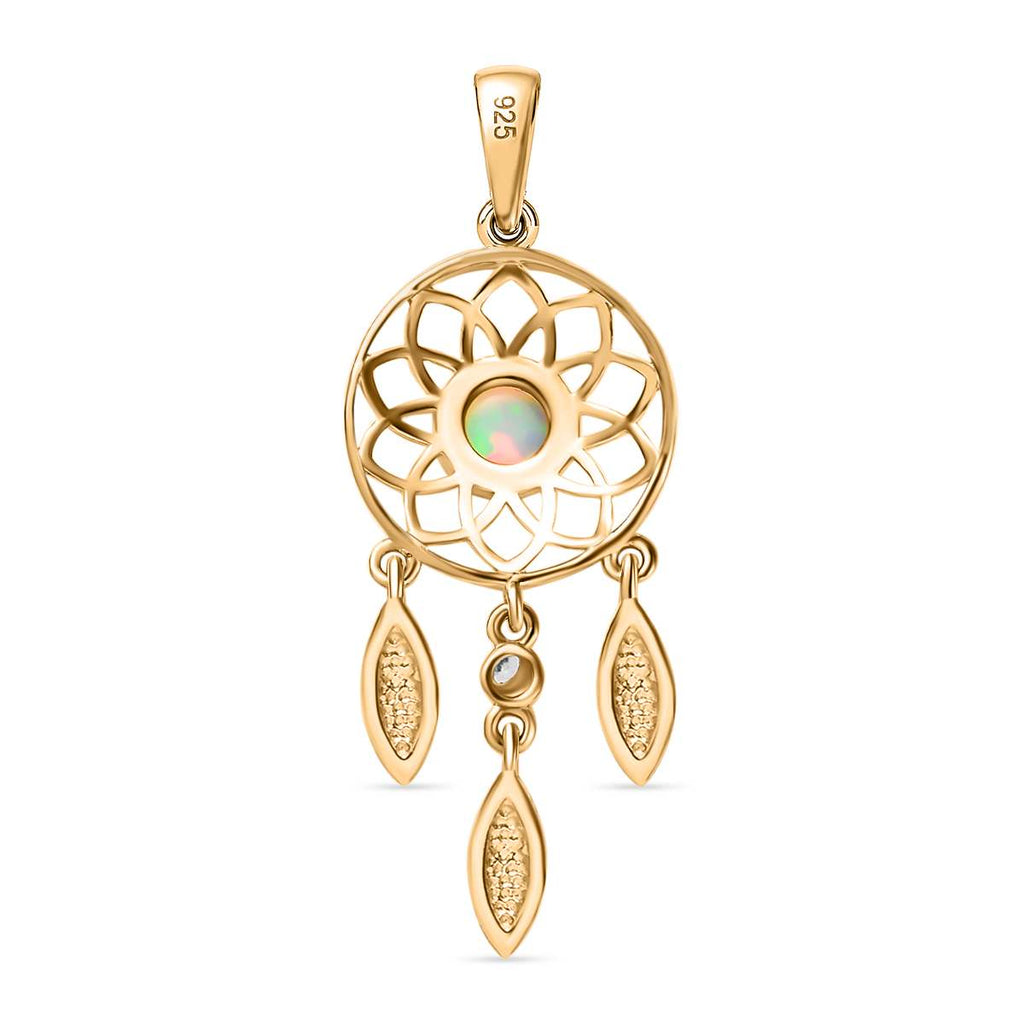 AA Natürlicher, äthiopischer Welo Opal, Weißer Zirkon Anhänger 925 Silber 750 Gelbgold Vermeil ca. 0.40 ct