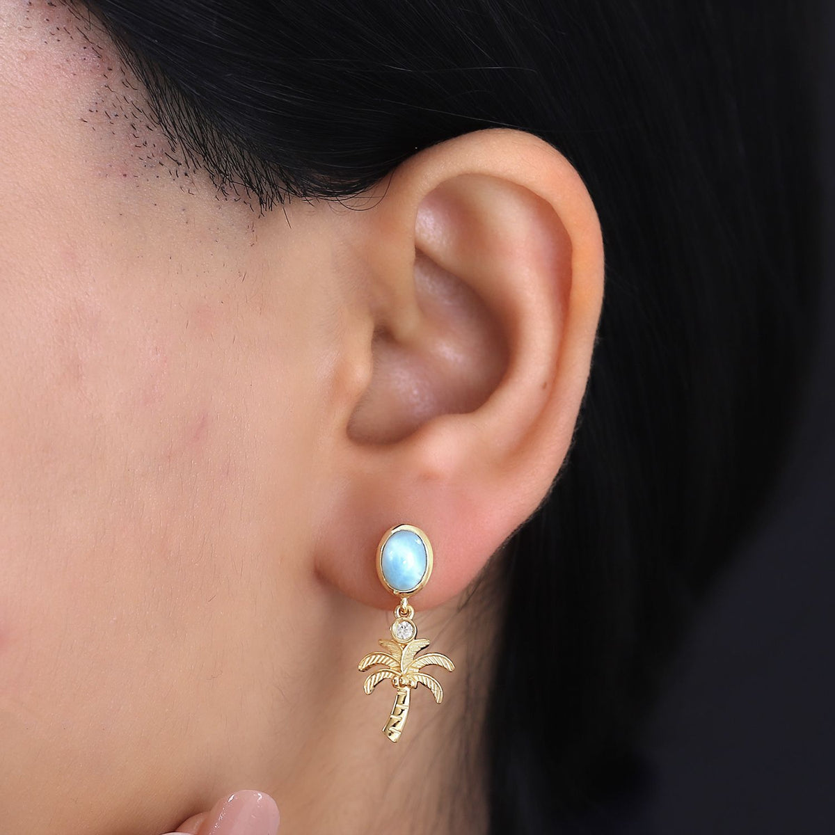 AA Natürlicher grüner Larimar, Weiße Zirkon Ohrringe, 925 Silber 750 Gelbgold Vermeil ca. 2.13 ct