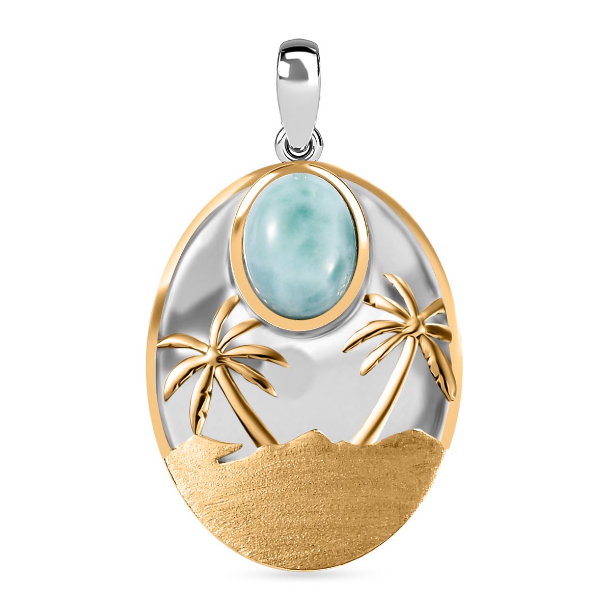 AA Natürlicher grüner Larimar Anhänger 925 Silber Rhodiniert und 750 Gelbgold Vermeil ca. 2.42 ct