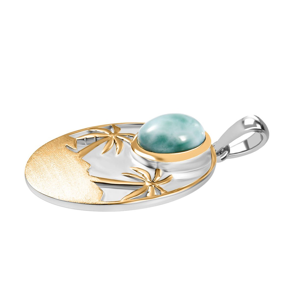 AA Natürlicher grüner Larimar Anhänger 925 Silber Rhodiniert und 750 Gelbgold Vermeil ca. 2.42 ct