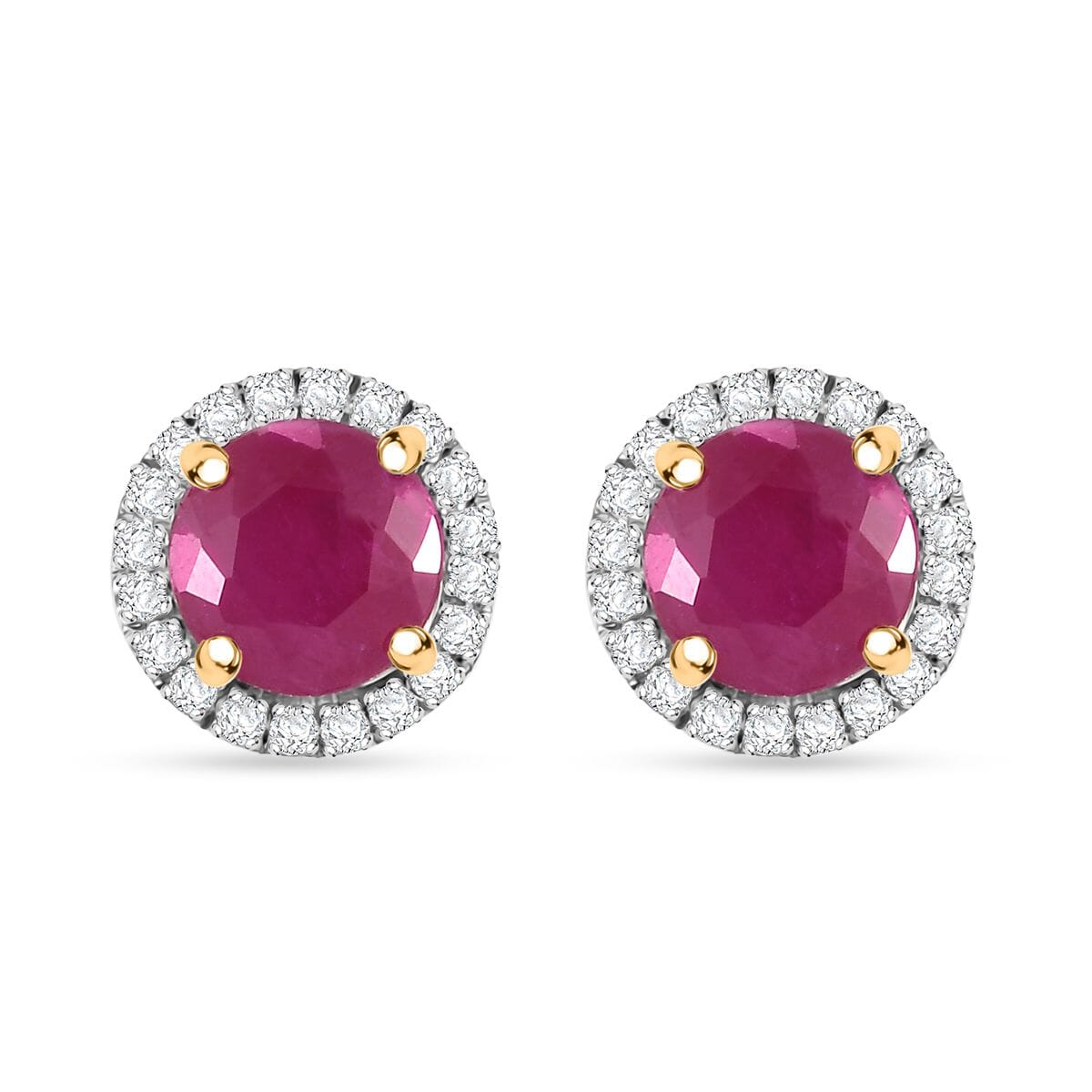 LUXORO zertifizierte und geprüfte AAA Taveta Rubin und i2 Diamant Halo Ohrringe in 417 Gold - 2,40 ct.