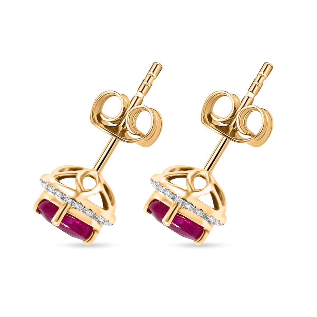 LUXORO zertifizierte und geprüfte AAA Taveta Rubin und i2 Diamant Halo Ohrringe in 417 Gold - 2,40 ct.