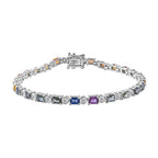 Regenbogen Saphir, Weißes Zirkon Armband ca. 19 cm 925 Silber rhodiniert ca. 7.98 ct