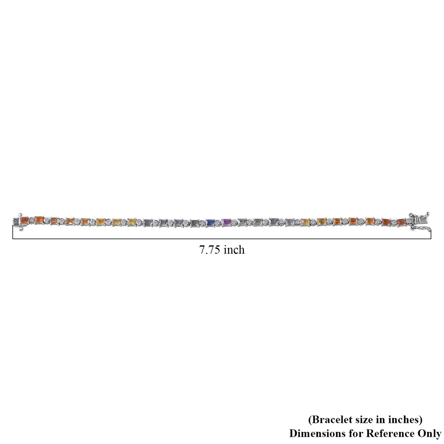 Regenbogen Saphir, Weißes Zirkon Armband ca. 19 cm 925 Silber rhodiniert ca. 7.98 ct