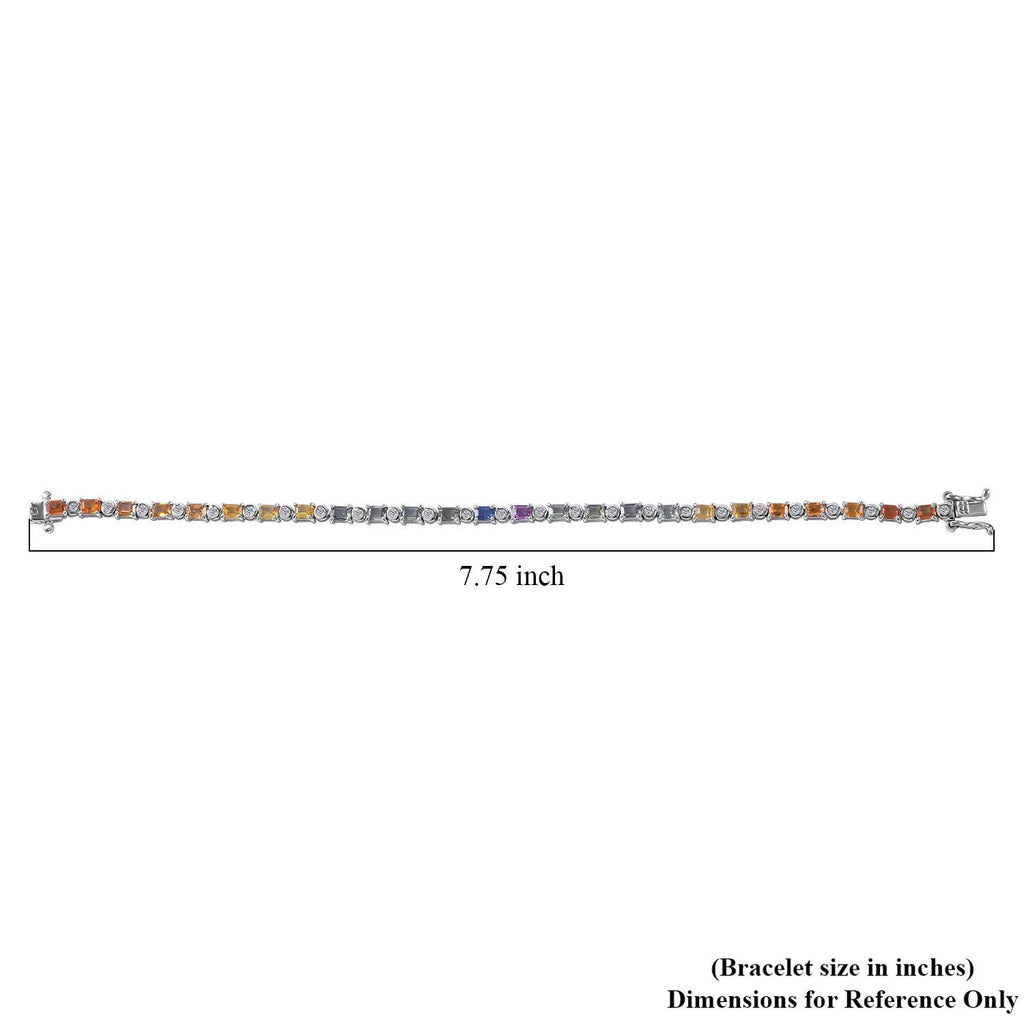 Regenbogen Saphir, Weißes Zirkon Armband ca. 19 cm 925 Silber rhodiniert ca. 7.98 ct