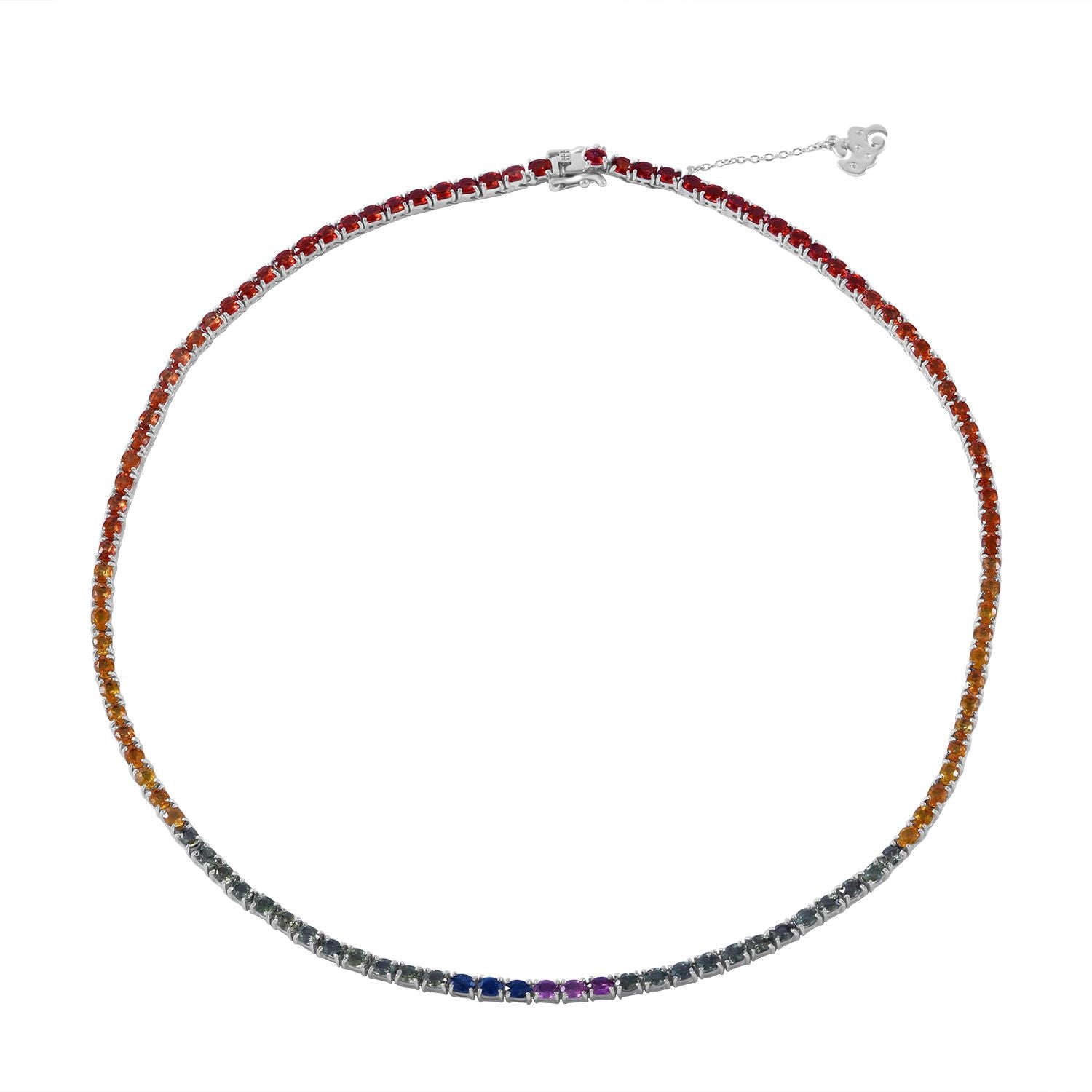 Regenbogen Saphir - AA Blauer Saphir, Rosa Saphir Halskette ca. 45 cm 925 Silber rhodiniert ca. 22.96 ct
