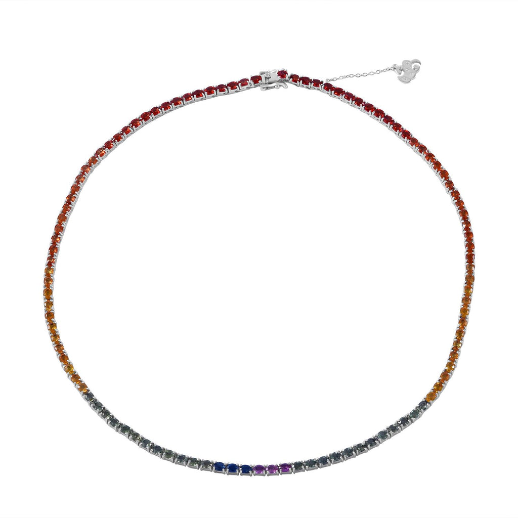 Regenbogen Saphir - AA Blauer Saphir, Rosa Saphir Halskette ca. 45 cm 925 Silber rhodiniert ca. 22.96 ct