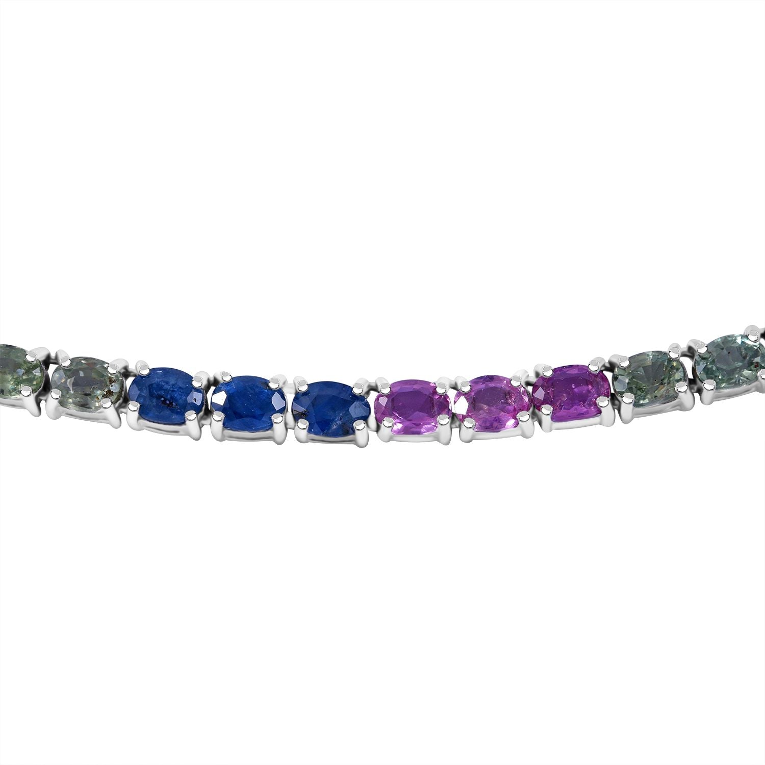 Regenbogen Saphir - AA Blauer Saphir, Rosa Saphir Halskette ca. 45 cm 925 Silber rhodiniert ca. 22.96 ct