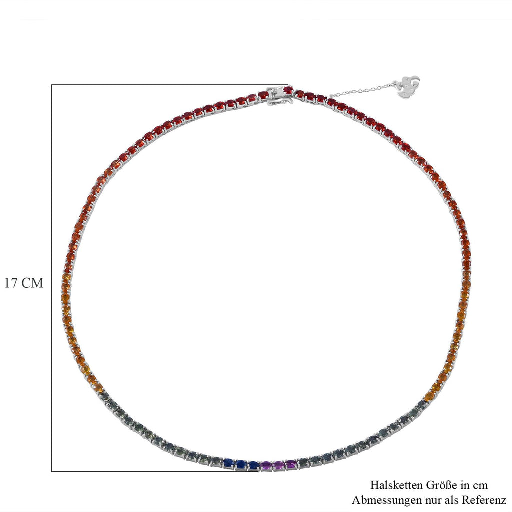 Regenbogen Saphir - AA Blauer Saphir, Rosa Saphir Halskette ca. 45 cm 925 Silber rhodiniert ca. 22.96 ct
