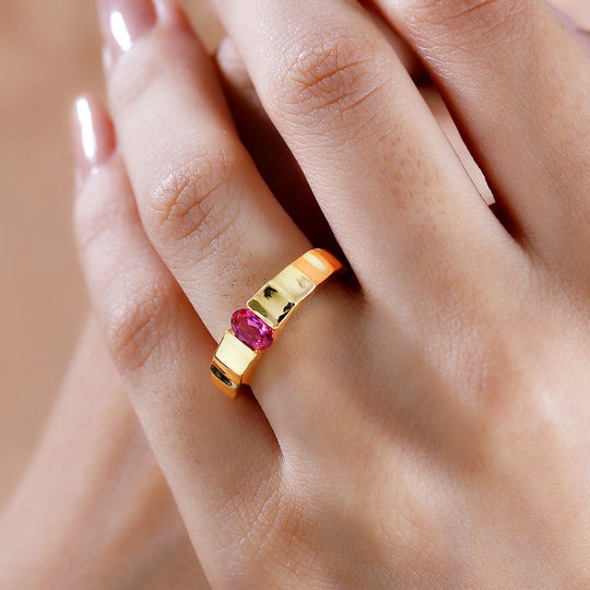 Lab Grown Roter Smaragd (Beryll) Ring 925 Silber 750 Gelbgold Vermeil (Größe 20.00) ca. 0.45 ct