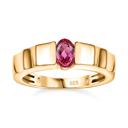 Lab Grown Roter Smaragd (Beryll) Ring 925 Silber 750 Gelbgold Vermeil (Größe 20.00) ca. 0.45 ct