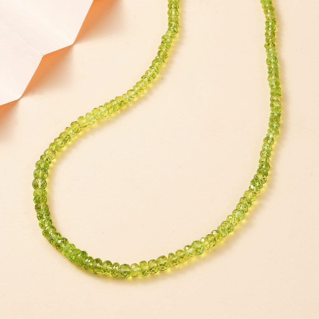 Peridot Halskette ca. 45 cm + 5 cm Extender, 925 Silber 750 Gelbgold Vermeil ca. 90,25 ct.